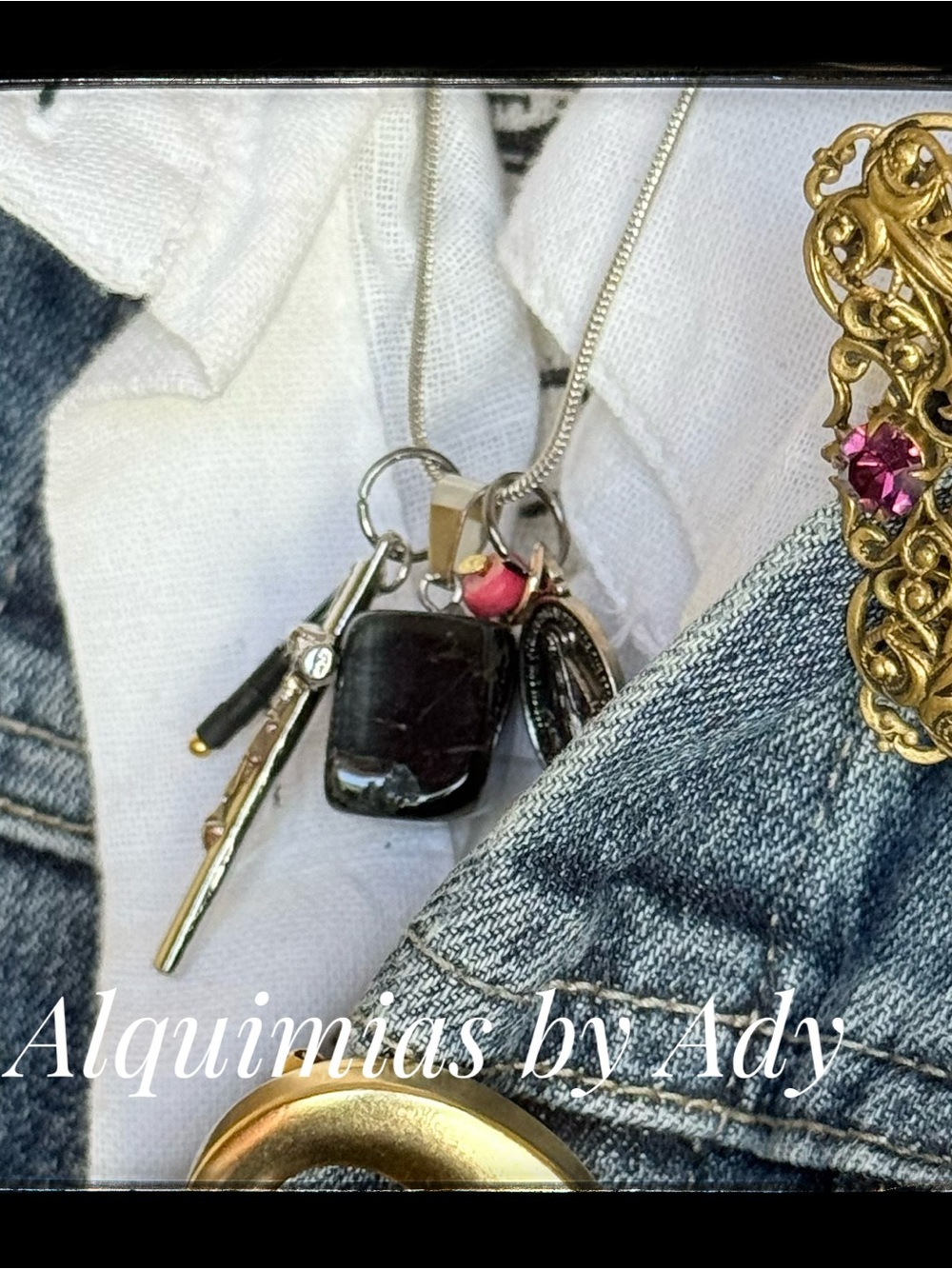 Black onyx charms necklace + GIFT IDEA